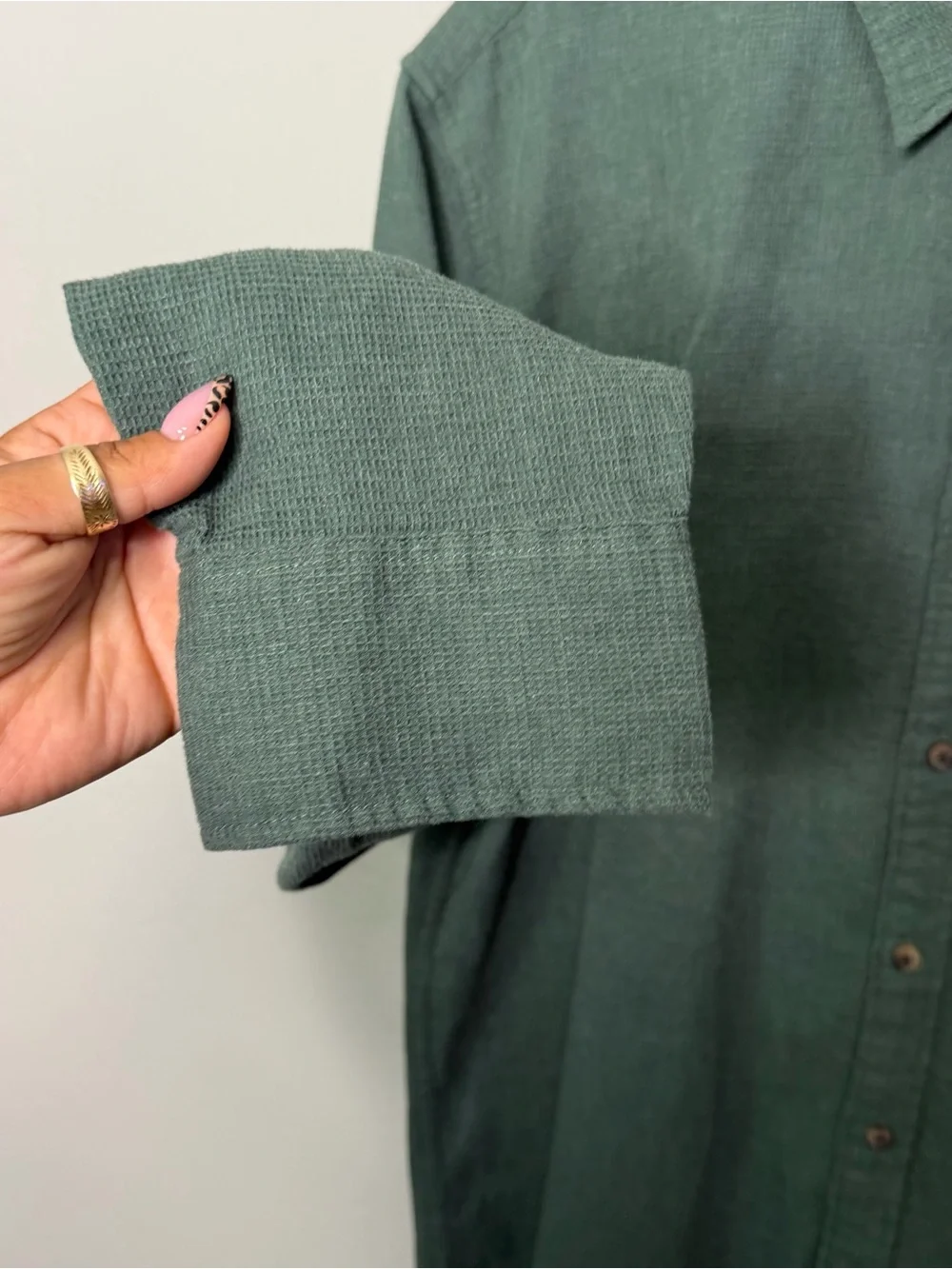 J Crew Heather Sanctuary Green Waffle Dobby Shirt SZ XL